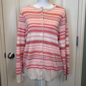 NEW Lands’ End 100% Cotton Coral and Beige patterned cardigan size 1X 16W 18 W